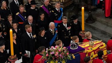 صورة ملوك مملكة إسبانيا والملوك الفخريون حاضرين معًا في جنازة الراحلة الملكة إليزابيث الثانية في أول صورة عامة لها منذ عام 2020